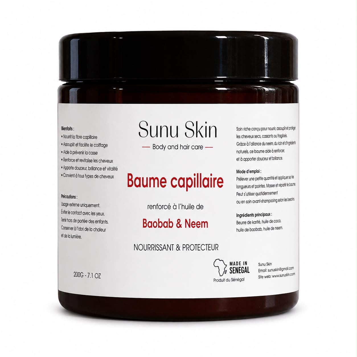 Pot ambré du baume capillaire Sunu Skin Baobab et Neem